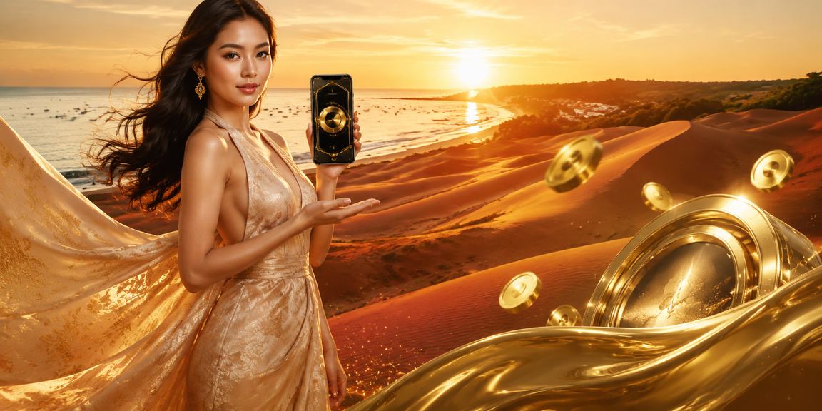 Phụ nữ mặc áo dài nhận phần thưởng nạp tiền ưu đãi tại biển Mũi Né